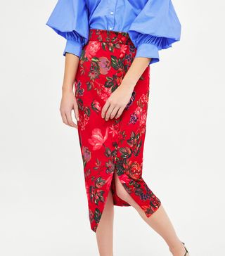 Zara + Floral Print Pencil Skirt