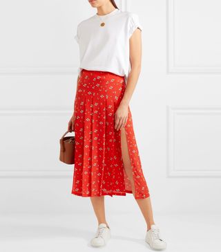 Rixo London + Georgia Pleated Floral-Print Silk Midi Skirt