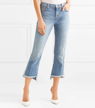 J Brand + Aubrie Frayed High-Rise Flared Jeans