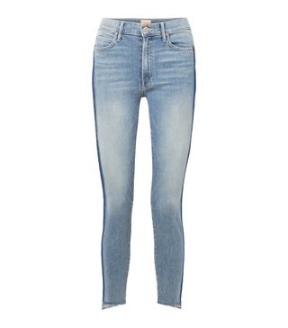 Mother + The Stunner Striped Cropped Frayed High-Rise Skinny Jeans