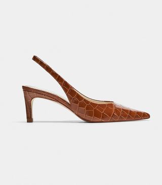 Zara + Embossed Leather Slingback Shoes
