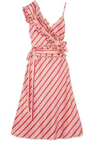 Maggie Marilyn + I Need You By My Side Ruffled Striped Silk-Satin Dress