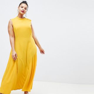 ASOS Curve + Maxi Dress With Pleat Detail