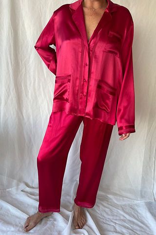 Picky Jane + Preworn Cherry Red Silk Pajama Set Selected by Picky Jane