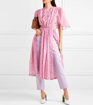 PushButton + Gathered Floral-Print Georgette Midi Dress
