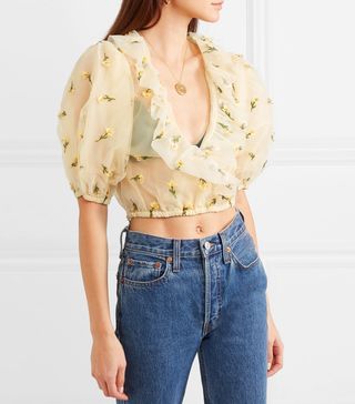 Ganni + Bliss Cropped Embellished Tulle Top
