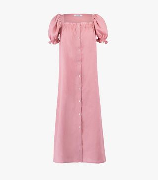 Sleeper + Brigitte Pink Linen Maxi Dress