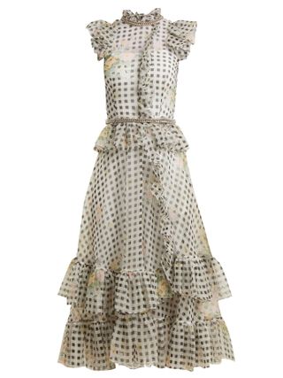 Christopher Kane + Floral-Print Gingham Silk-Organza Dress