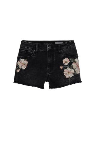 Aéropostale + High-Waisted Floral Denim Shorty Shorts