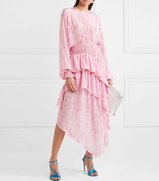 Preen Line + Eden Asymmetric Ruffled Floral-print Crepe De Chine Dress