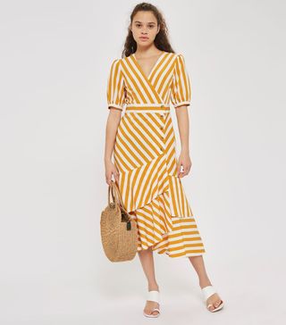 Topshop + Cutabout Stripe Ruffle Midi Dress