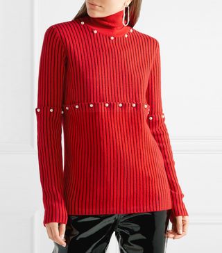 Opening Ceremony + Convertible Faux Pearl-Embellished Wool-Jacquard Turtleneck Sweater