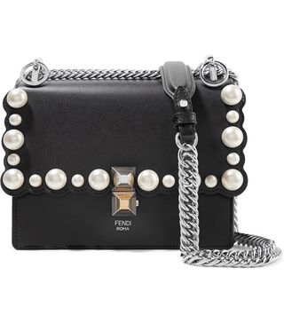 Fendi + Kan I Mini Faux Pearl-Embellished Leather Shoulder Bag