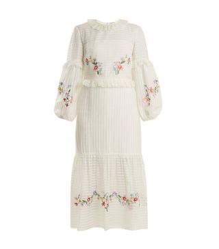 Vilshenko + Adeline Floral-Embroidered Cotton-Blend Dress