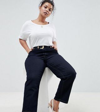 ASOS Curve + Farleigh Straight Leg Jean in Raw Indigo Wash With Western Belt