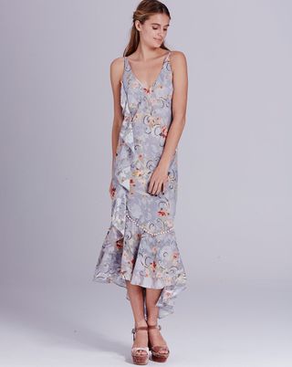 We Are Kindred + Esme Ruffle Slip Dress in Sky Oriental