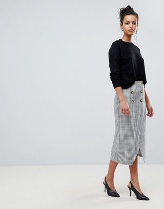 ASOS Design + Double Breasted Pencil Skirt in Check