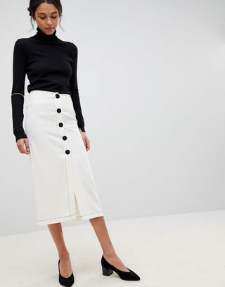 ASOS Design + Midaxi Skirt With Contrast Buttons