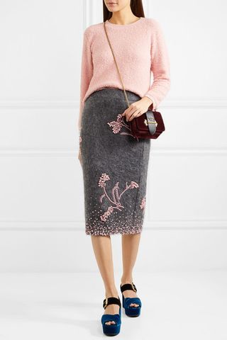 Prada + Embellished Mohair-Blend Pencil Skirt
