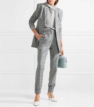 Tibi + Cooper Prince of Wales Checked Wool and Silk-Blend Track Pants