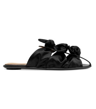 The Row + Capri Bow-Embellished Satin and Leather Slippers