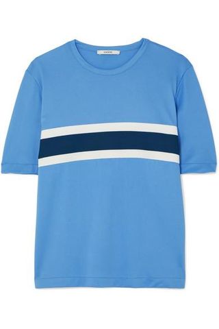 Ganni + Dubois Striped Stretch-Piqué T-Shirt