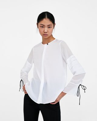 Zara + Blouse With Contrasting Pleats
