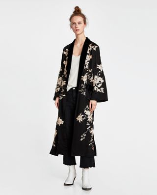 Zara + Contrasting Embroidered Kimono