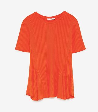 Zara + Ribbed Peplum T-Shirt
