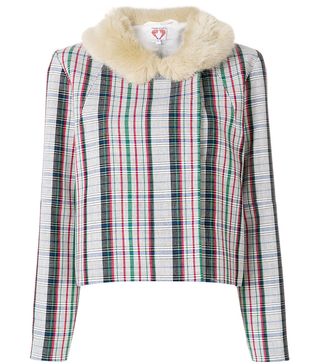 Shrimps + Checked Jacket With Faux Fur Collar