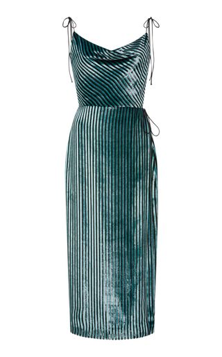 Markarian + Gladys Striped Velvet Wrap Dress