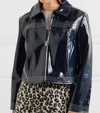 Ganni + Cropped Faux Patent-Leather Jacket