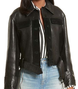 Frame + Paneled Leather & Suede Jacket