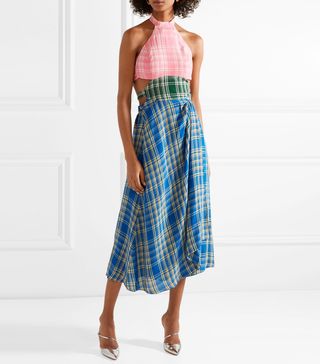 Rosie Assoulin + Cutout Checked Voile Midi Dress