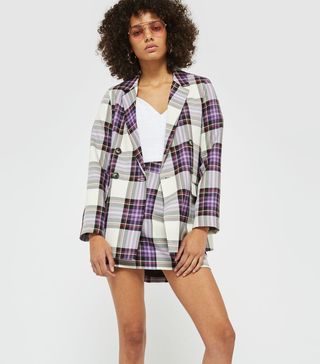 Topshop + Double Breasted Tartan Jacket