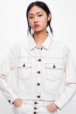 Zara + Cropped Jacket With Contrasting Piping