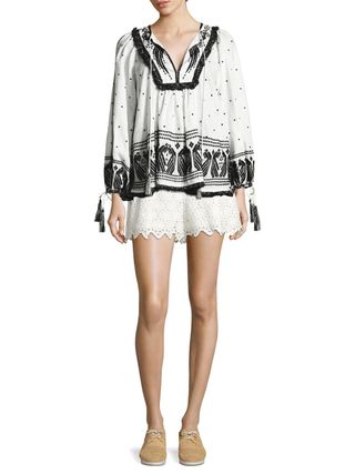 Zimmermann + Divinity Peacock Embroidered Boho Top