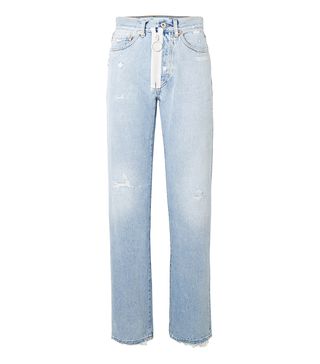Off-White + Distressed High-Rise Straight-Leg Jeans