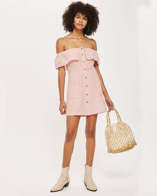 Topshop + Linen Bardot Mini Dress