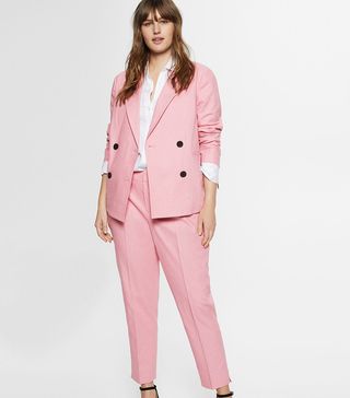 Violeta by Mango + Linen Double-Breasted Blazer