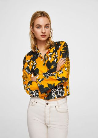 Mango + Flowered Printed Crop Shirt