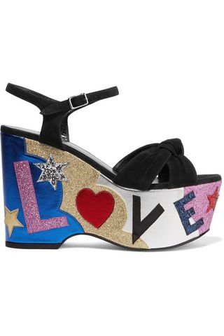 Saint Laurent + Candy Embellished Suede and Leather Platform Sandals