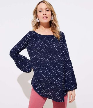 Loft + Dotted Lantern Sleeve Shirred Blouse