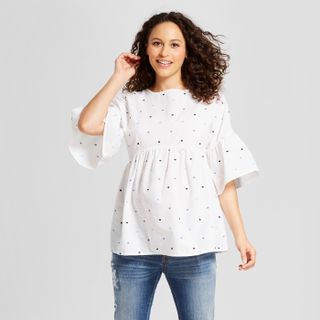 Ingrid & Isabel + Bell Sleeve Embroidered Polka Dot Top