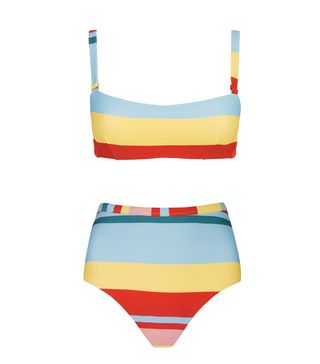 Asceno + Multi Bold-Stripe High-Waisted Bikini