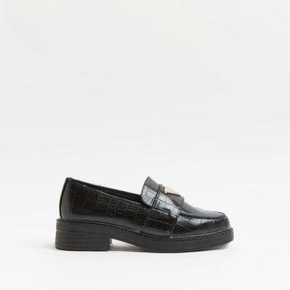 River Island + Wide Fit Croc Embossed Loafers