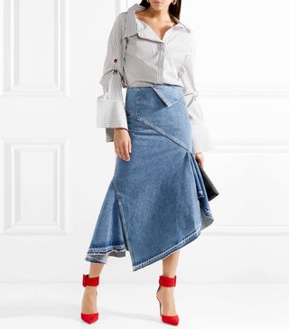 Monse + Asymmetric Denim Midi Skirt
