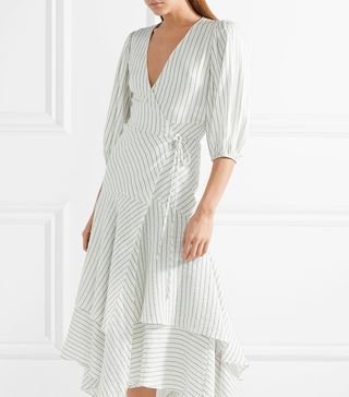 Ganni + Wilkie Striped Silk and Cotton-Blend Seersucker Wrap Dress