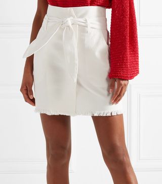 Nanushka + Sedu Belted Frayed Stretch-Denim Mini Skirt