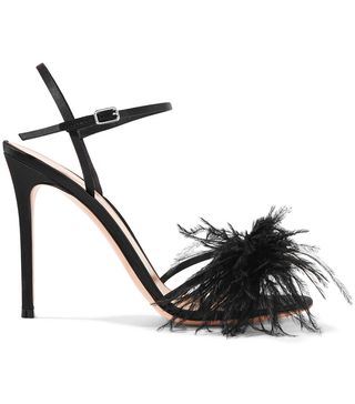 Gianvito Rossi + 95 Feather-Trimmed Satin Sandals